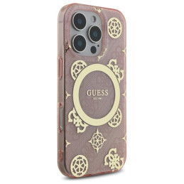 Guess IML Peony On 4G Background MagSafe dėklas iPhone 16 Pro - rožinis
