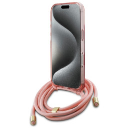 Guess Crossbody Cord Script MagSafe dėklas iPhone 16 Pro - rožinis