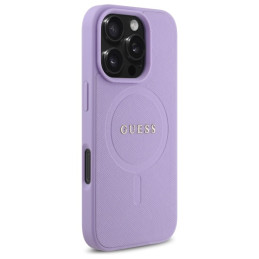 Guess Saffiano MagSafe dėklas iPhone 16 Pro - violetinis
