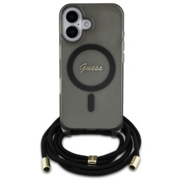 Guess Crossbody Cord Script MagSafe dėklas iPhone 16 - juodas