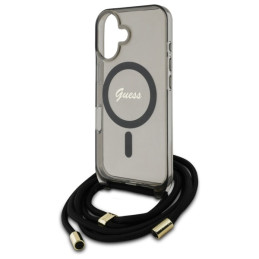 Guess Crossbody Cord Script MagSafe dėklas iPhone 16 - juodas