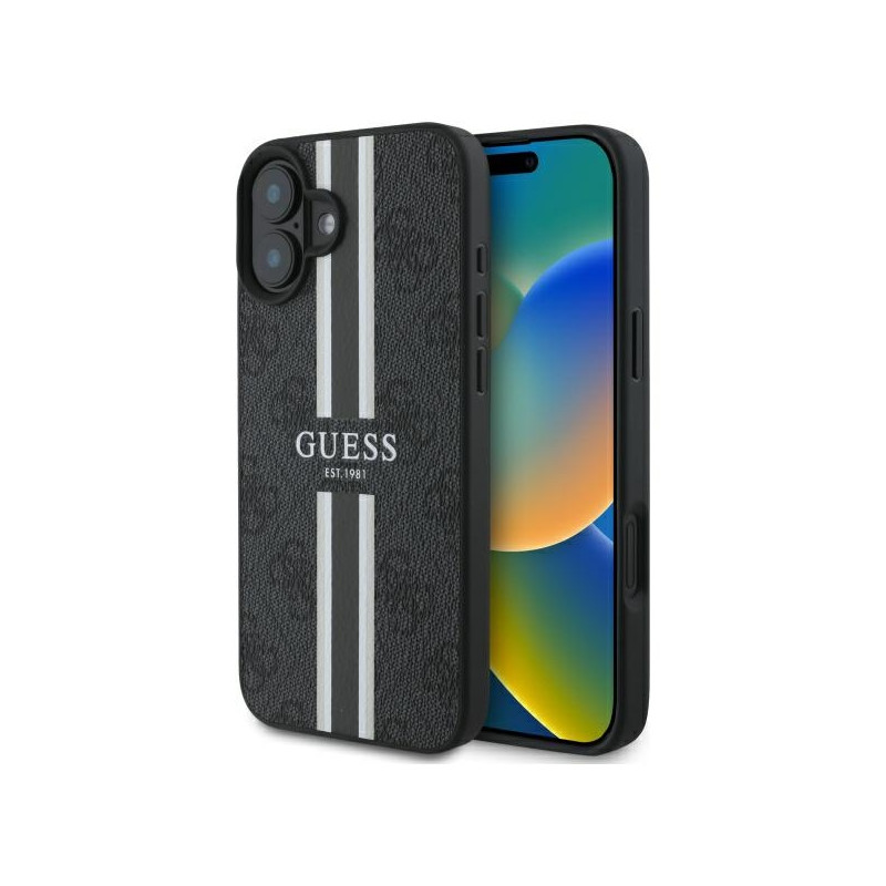 Guess 4G Printed Stripes MagSafe dėklas iPhone 16 - juodas