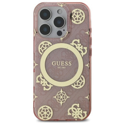 Guess IML Peony On 4G Background MagSafe dėklas iPhone 16 Pro Max - rožinis