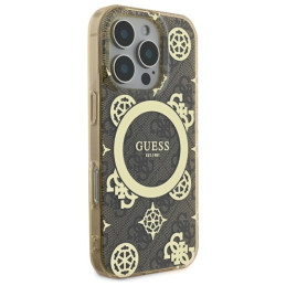 Guess IML Peony On 4G Background MagSafe dėklas, skirtas iPhone 16 Pro Max - rudas