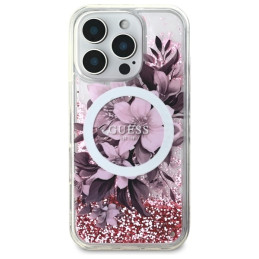 Guess Liquid Glitter Flower MagSafe dėklas iPhone 16 Pro Max - rožinis