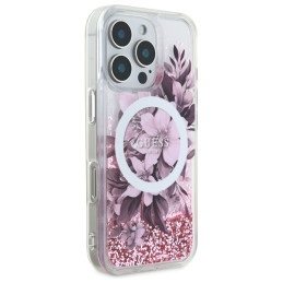 Guess Liquid Glitter Flower MagSafe dėklas iPhone 16 Pro Max - rožinis