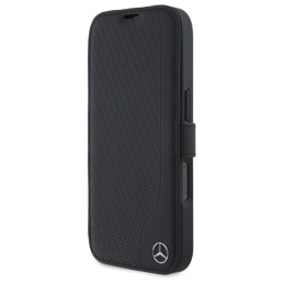 Mercedes Leather Wood Imitation dėklas iPhone 16 - juodas