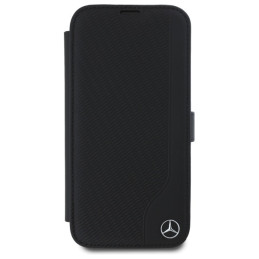 Mercedes Leather Wood Imitation dėklas iPhone 16 - juodas
