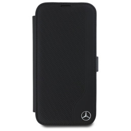 Mercedes Leather Wood Imitation dėklas iPhone 16 Pro Max - juodas