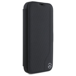 Mercedes Leather Wood Imitation dėklas iPhone 16 Pro Max - juodas