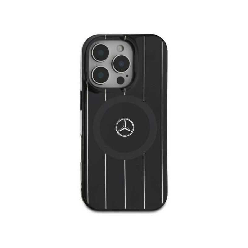 Mercedes MB Double Layer Crossed Lines MagSafe dėklas iPhone 16 - juodas