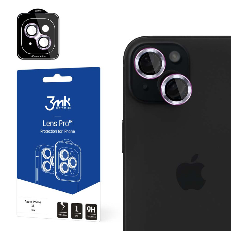 3mk Lens Protection Pro Pink fotoaparato dangtelis, skirtas iPhone 15