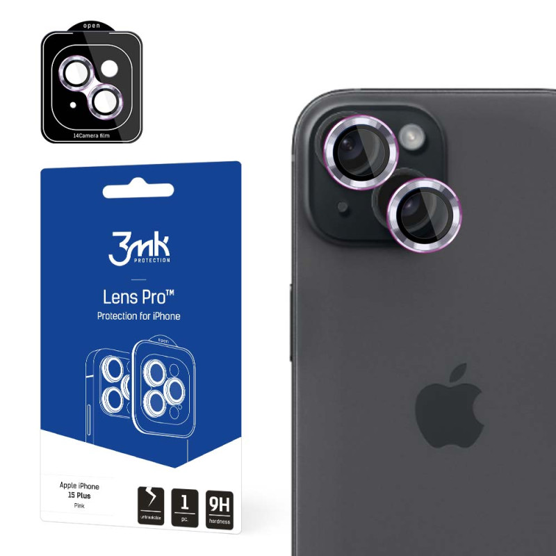 3mk Lens Protection Pro Pink fotoaparato dangtelis, skirtas iPhone 15 Plus