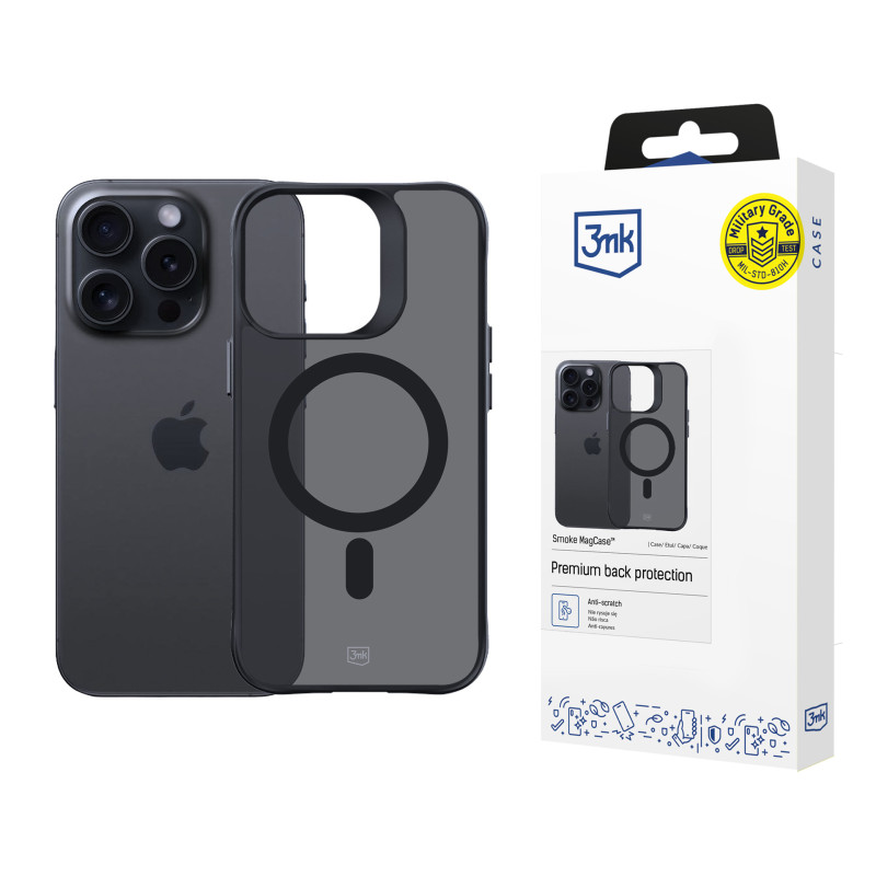 3mk Smoke MagCase dėklas su MagSafe, skirtas iPhone 15 Pro Max - permatomas