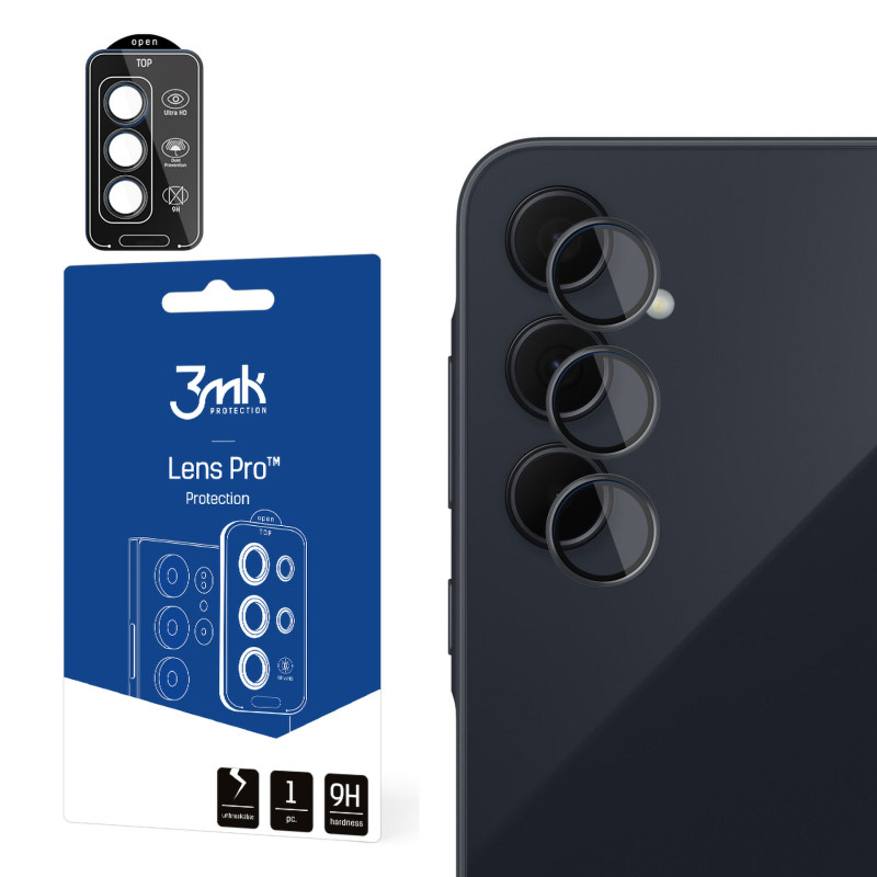 3mk Lens Protection Pro Black kameros dangtelis, skirtas Samsung Galaxy A55 5G - su juodu rėmeliu