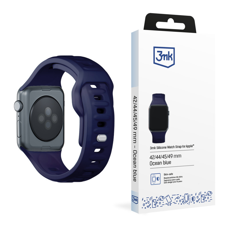 3mk silikoninis laikrodžio dirželis, skirtas Apple Watch 42/ 44/ 45/ 49 mm – mėlynas