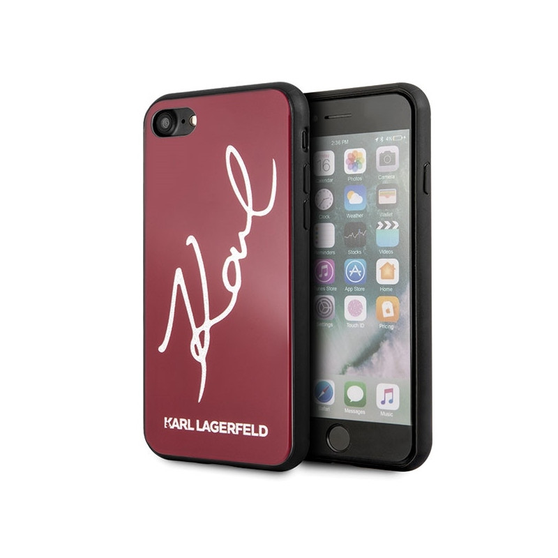 Karl Lagerfeld Signature Glitter dėklas, skirtas iPhone 7 / 8 / SE 2020 / SE 2022 - raudonas