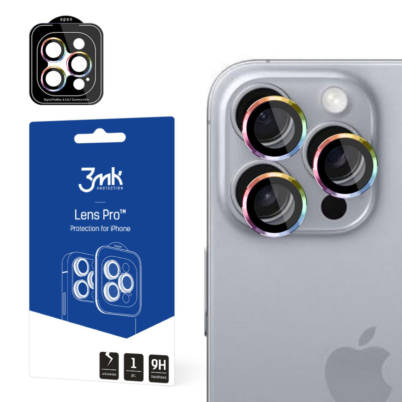3mk Lens Protection Pro fotoaparato dangtelis su vaivorykštės rėmeliu, skirtas iPhone 16 Pro / 16 Pro Max