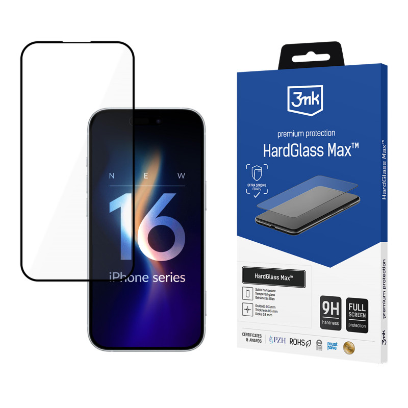 3mk HardGlass Max juodas grūdintas stiklas, skirtas iPhone 16 Plus