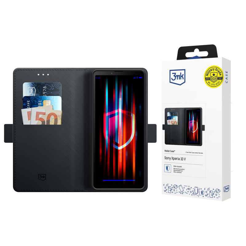 3mk piniginės dėklas, skirtas Sony Xperia 10 V – juodas