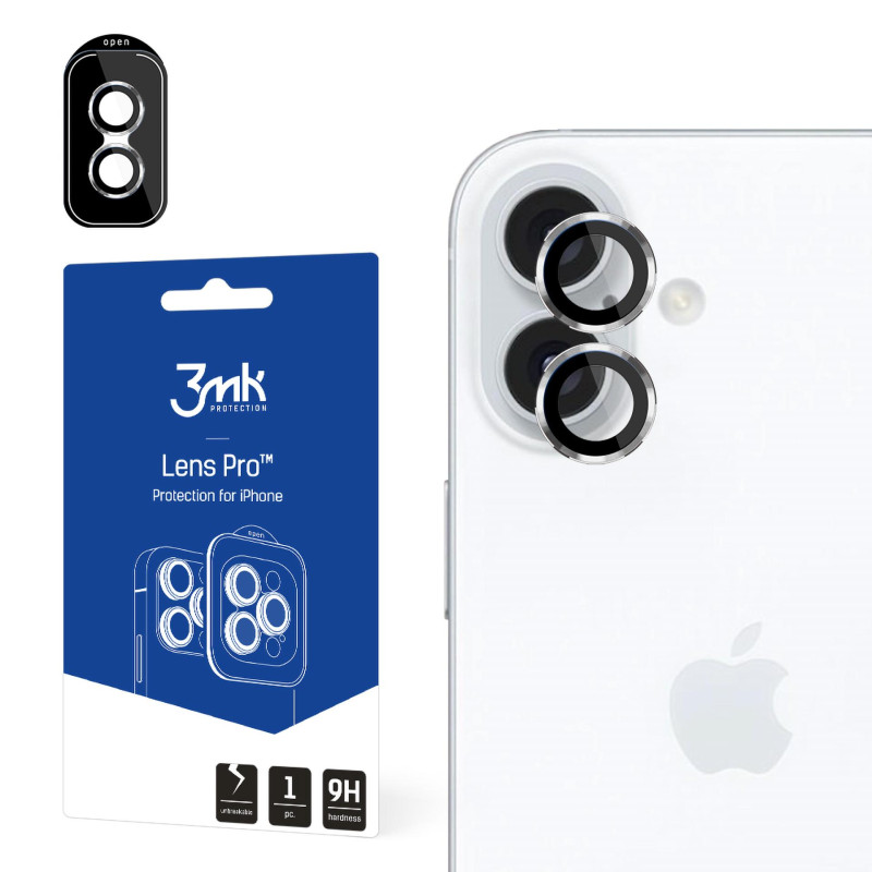 3mk Lens Protection Pro fotoaparato dangtelis su sidabriniu rėmeliu, skirtas iPhone 16/ 16 Plus