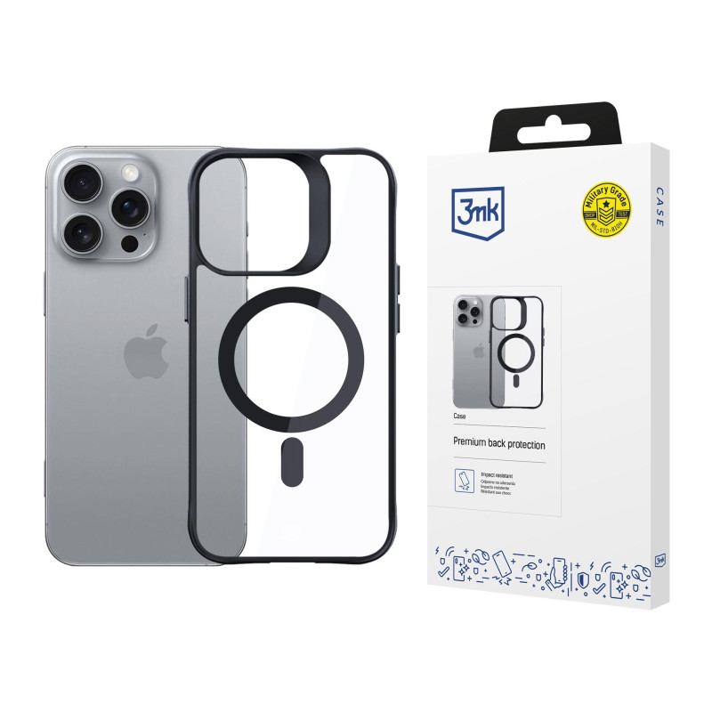 3mk Satin Armor MagCase dėklas su MagSafe iPhone 16 Pro Max - skaidrus su juodu rėmeliu