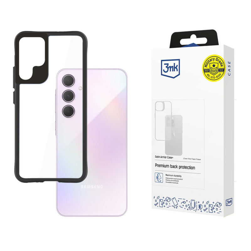 3mk Satin Armor Case+ dėklas, skirtas Samsung Galaxy A35 5G - skaidrus su juodu rėmeliu