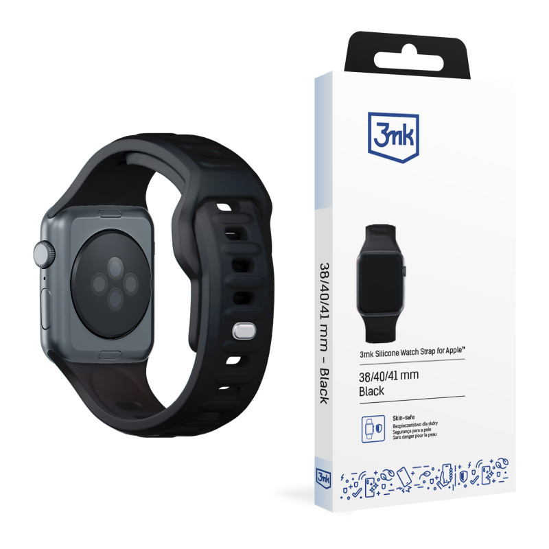 3mk silikoninis laikrodžio dirželis, skirtas Apple Watch 38/ 40/ 41 mm – juodas