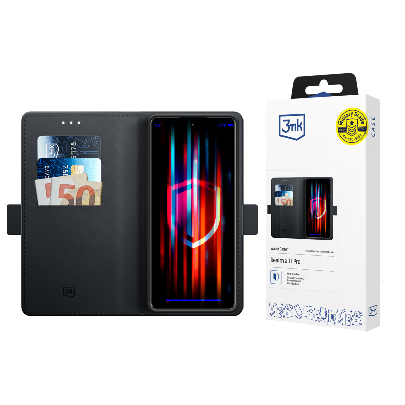 3mk piniginės dėklas, skirtas Realme 11 Pro – juodas