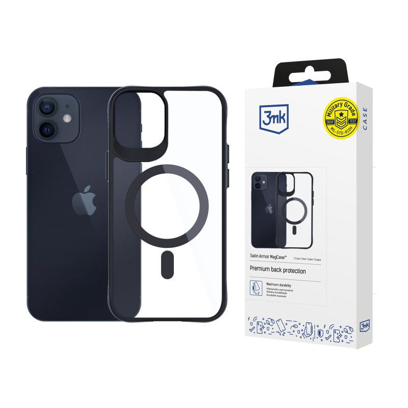 3mk Satin Armor MagCase dėklas su MagSafe, skirtas iPhone 12/ 12 Pro - skaidrus su juodu rėmeliu