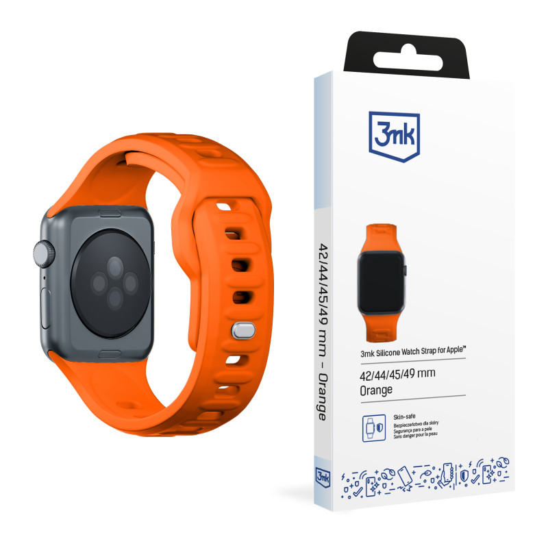3mk silikoninis laikrodžio dirželis, skirtas Apple Watch 42/ 44/ 45/ 49 mm – oranžinis