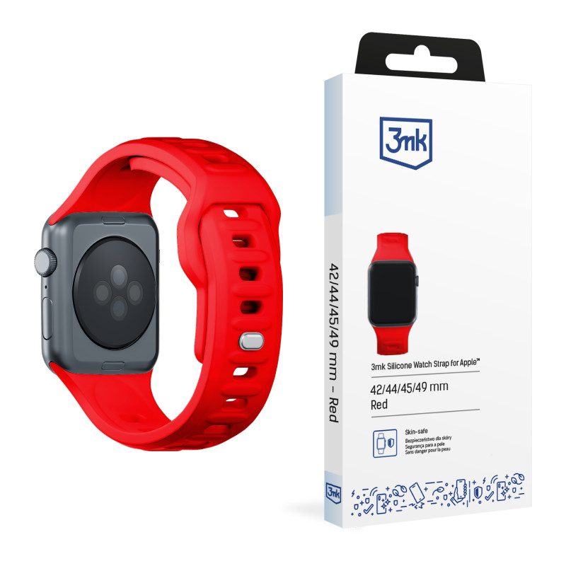 3mk silikoninis laikrodžio dirželis, skirtas Apple Watch 42/ 44/ 45/ 49 mm – raudonas
