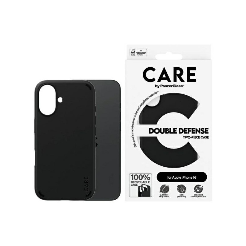 CARE by PanzerGlass Feature Double Defense Case, skirtas iPhone 16 – juodas