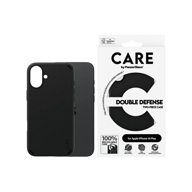 CARE by PanzerGlass Feature Double Defence Case, skirtas iPhone 16 Plus – juodas