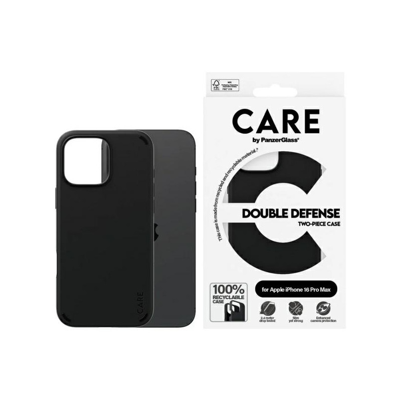 CARE by PanzerGlass Dvigubas apsauginis dėklas, skirtas iPhone 16 Pro – juodas