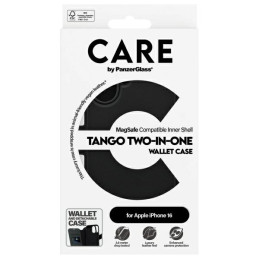 CARE by PanzerGlass Feature Tango 2in1 Wallet MagSafe dėklas, skirtas iPhone 16 - juodas