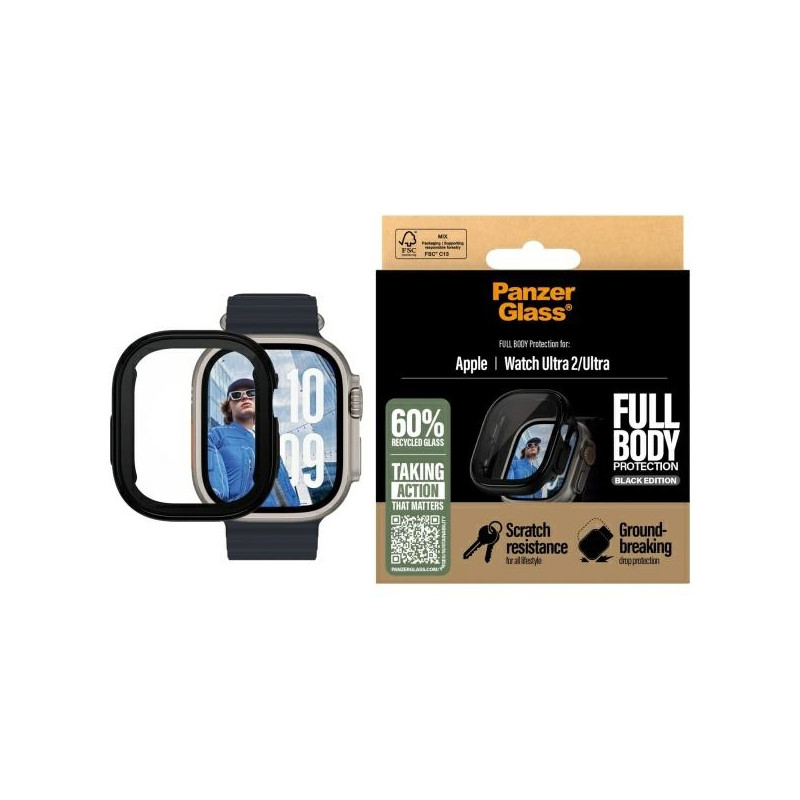 PanzerGlass Snappie viso korpuso grūdintas stiklas, skirtas Apple Watch Ultra 2 – juodas