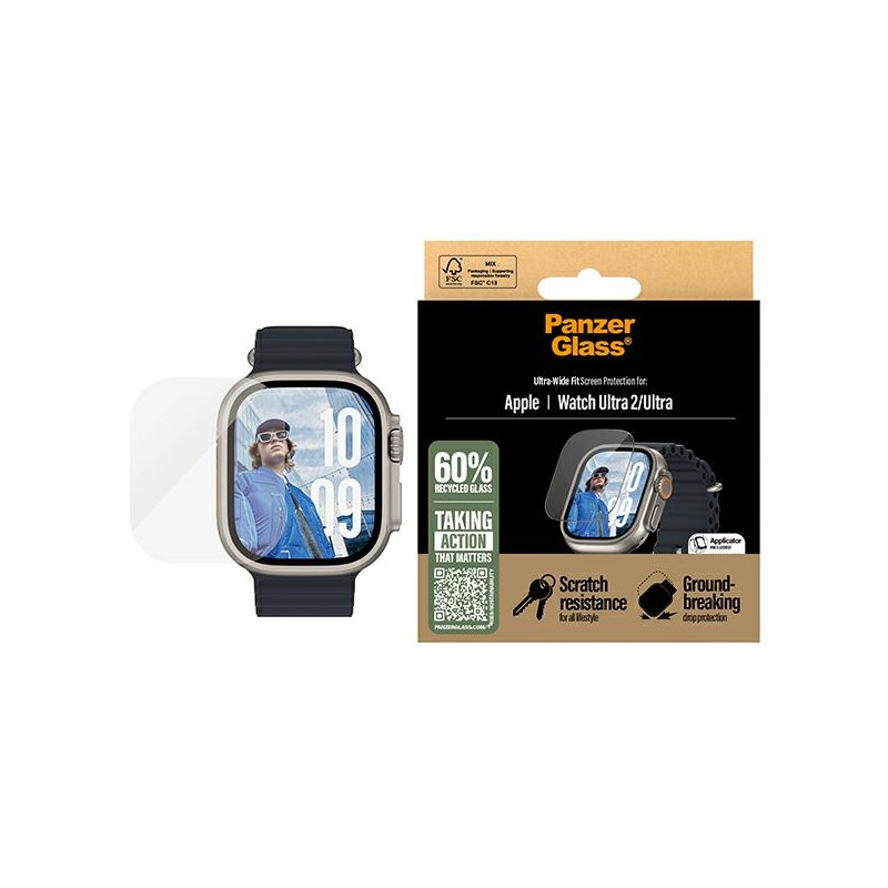 „PanzerGlass Ultra-Wide Fit Ultra“ ekrano apsauga grūdintas stiklas, skirtas „Apple Watch Ultra 2“ – skaidrus