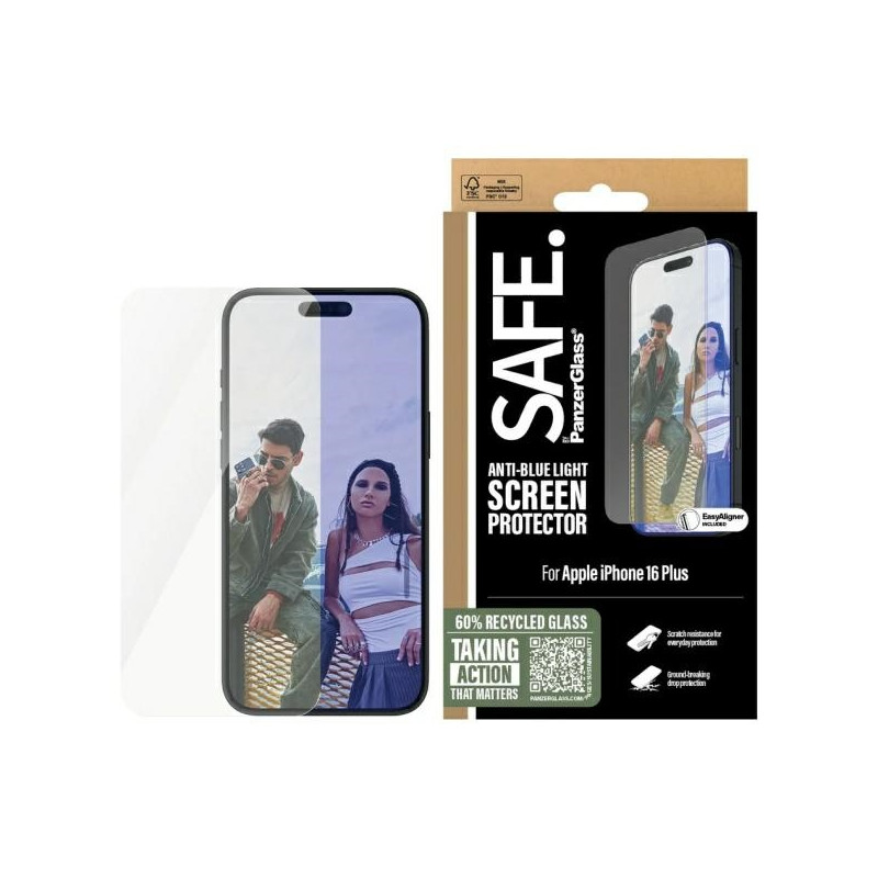 SAFE by PanzerGlass Ekrano apsauga Anti-mėlynas šviesiai grūdintas stiklas, skirtas iPhone 16 Plus / 15 Plus – skaidrus