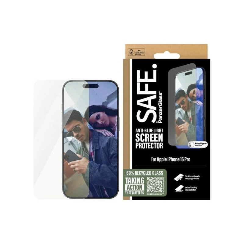 SAFE by PanzerGlass Ekrano apsauga Anti-mėlynas šviesiai grūdintas stiklas, skirtas iPhone 16 Pro – skaidrus