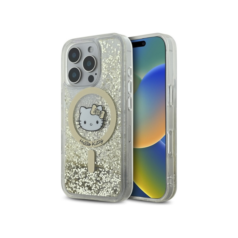 Hello Kitty Liquid Glitter Fever MagSafe dėklas iPhone 16 Pro - auksinis