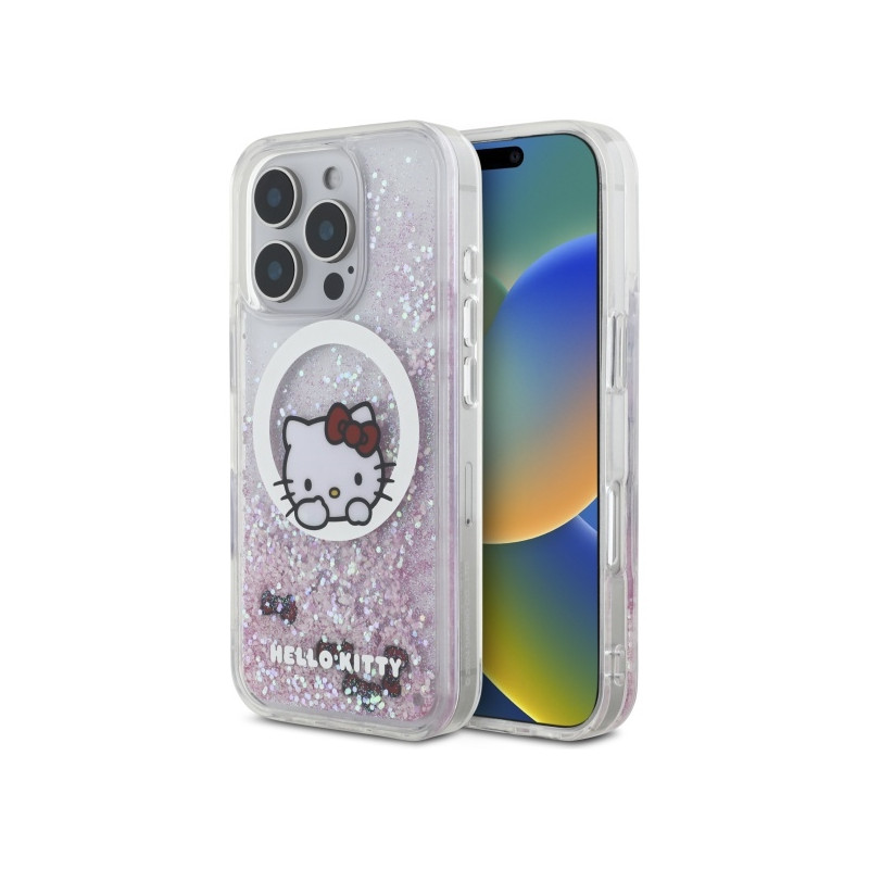 Hello Kitty Liquid Glitter Sweet Kitty Bows MagSafe dėklas, skirtas iPhone 16 Pro – baltas