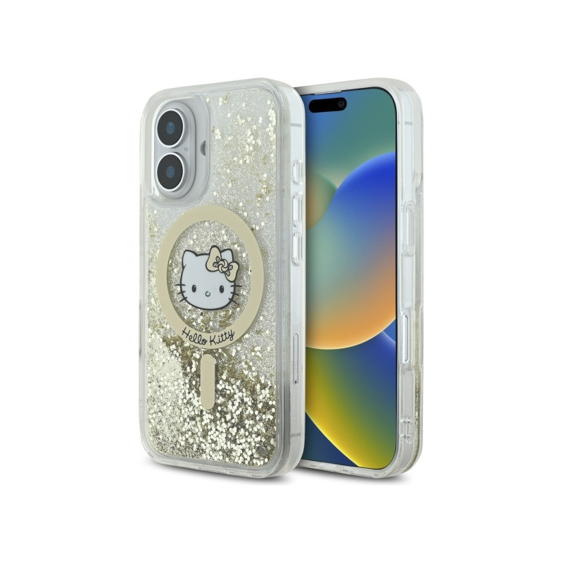 Hello Kitty Liquid Glitter Fever MagSafe dėklas iPhone 16 - auksinis
