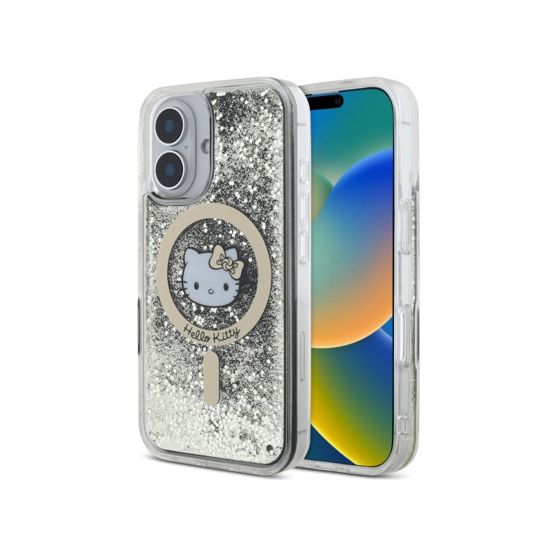 Hello Kitty Liquid Glitter Fever MagSafe dėklas iPhone 16 - auksinis