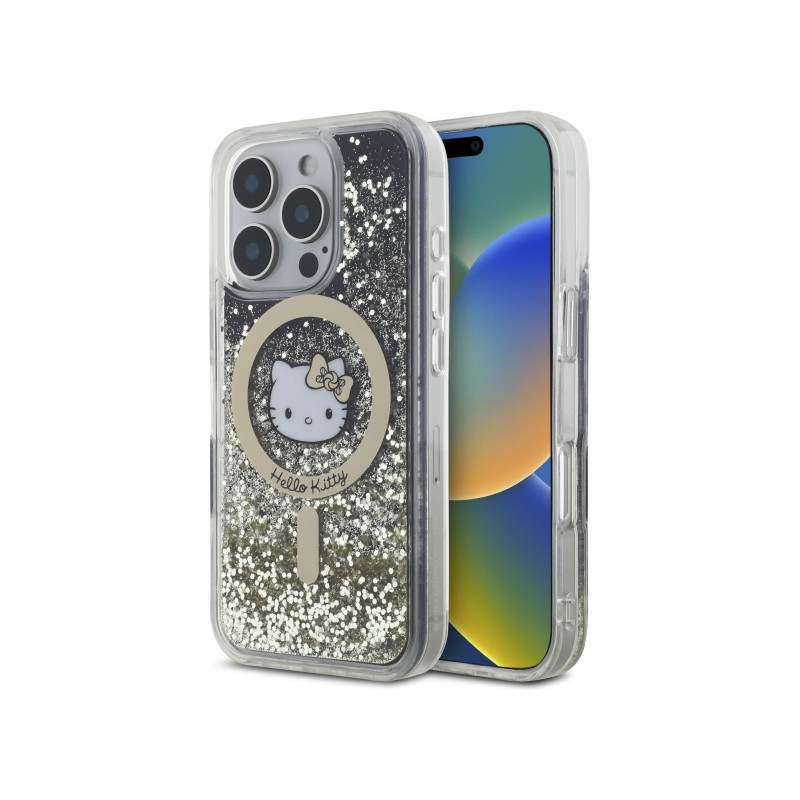Hello Kitty Liquid Glitter Fever MagSafe dėklas iPhone 16 Pro Max - auksinis