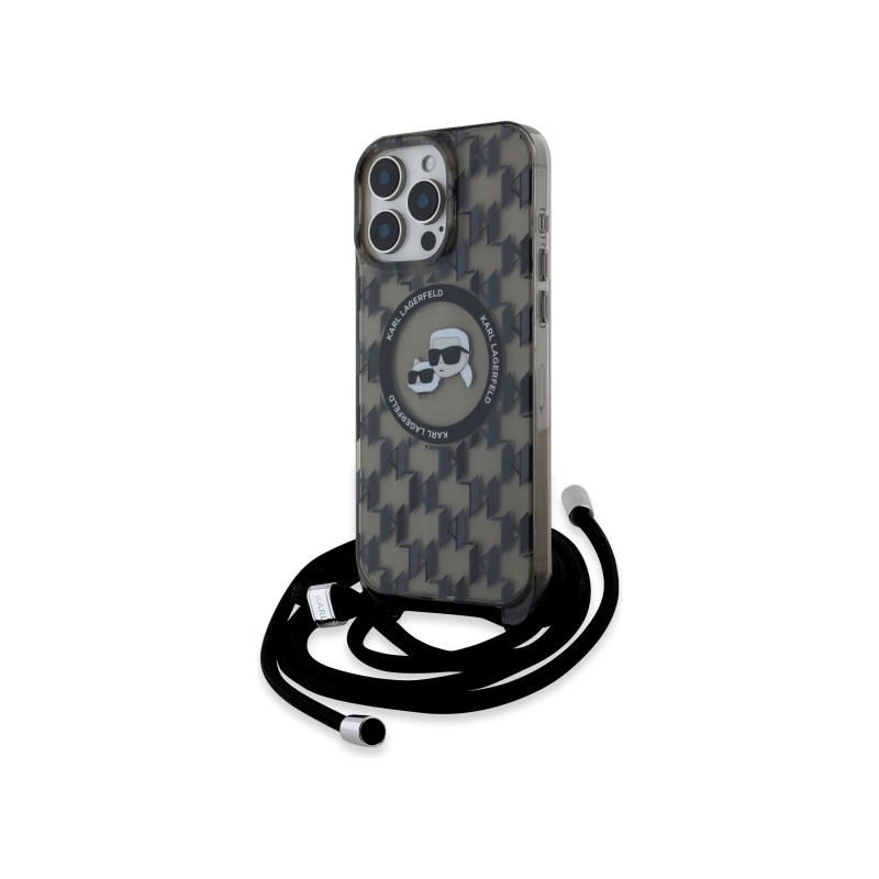 Karl Lagerfeld IML Crossbody Monogram Karl & Choupette Head MagSafe dėklas, skirtas iPhone 16 Pro – juodas