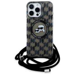 Karl Lagerfeld IML Crossbody Monogram Karl & Choupette Head MagSafe dėklas, skirtas iPhone 16 Pro – juodas