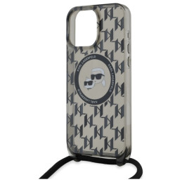 Karl Lagerfeld IML Crossbody Monogram Karl & Choupette Head MagSafe dėklas, skirtas iPhone 16 Pro – juodas