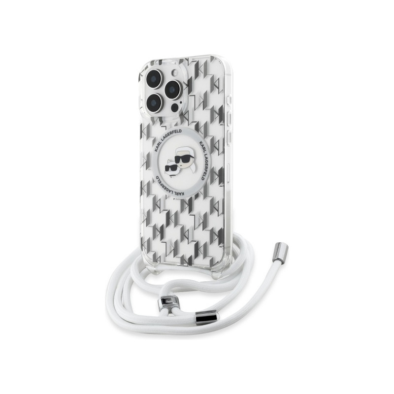Karl Lagerfeld IML Crossbody Monogram Karl & Choupette Head MagSafe dėklas, skirtas iPhone 16 Pro – skaidrus