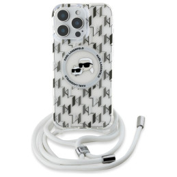 Karl Lagerfeld IML Crossbody Monogram Karl & Choupette Head MagSafe dėklas, skirtas iPhone 16 Pro – skaidrus